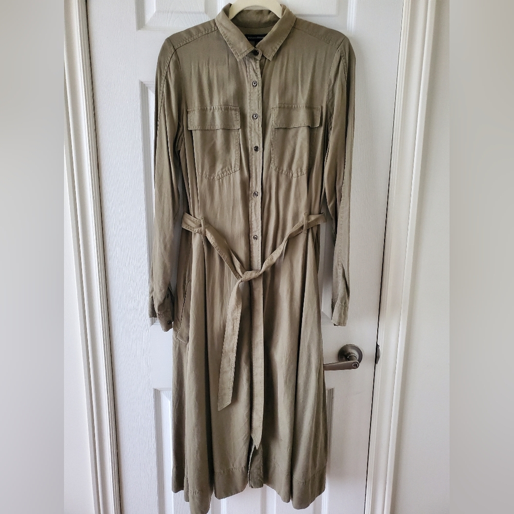 Banana Republic Khaki Button-Down Belted Dress